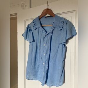 POLO by Ralph Lauren ruffle linen blue blouse in size 8